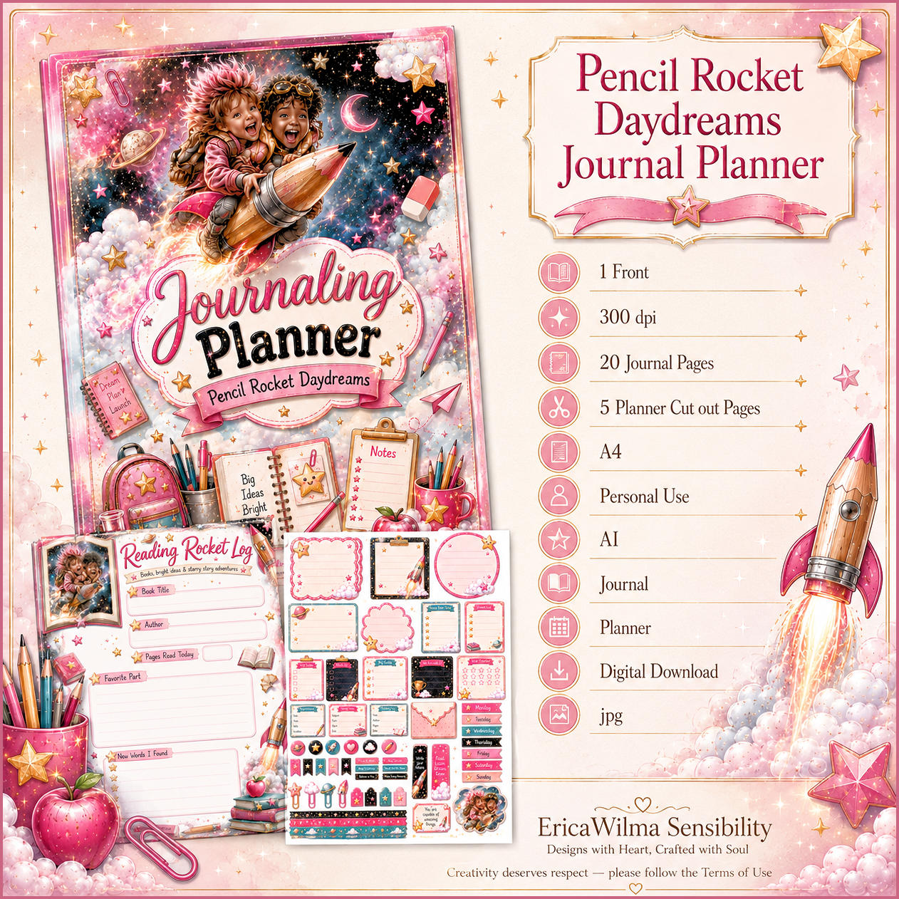 (image for) EW AI Pencil Rocket Daydreams - Journaling Planner 2026
